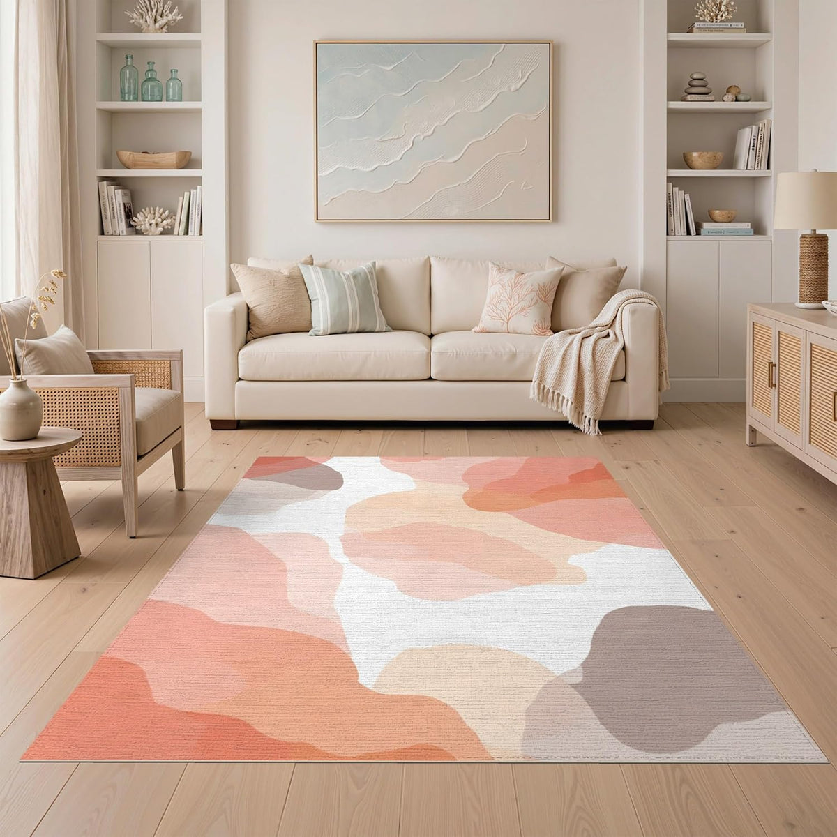 5'x7' Washable Modern Abstract Area Rug, Blush Flatwoven Floor Covering for Dining Room, Under Table, Home Office, Non-Slip Chair-Friendly Carpet | Ref:2131575