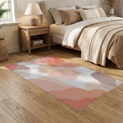 5'x7' Washable Modern Abstract Area Rug, Blush Flatwoven Floor Covering for Dining Room, Under Table, Home Office, Non-Slip Chair-Friendly Carpet | Ref:2131575