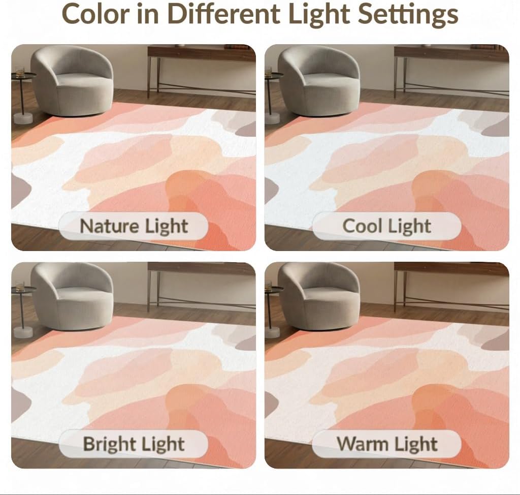 5'x7' Washable Modern Abstract Area Rug, Blush Flatwoven Floor Covering for Dining Room, Under Table, Home Office, Non-Slip Chair-Friendly Carpet | Ref:2131575