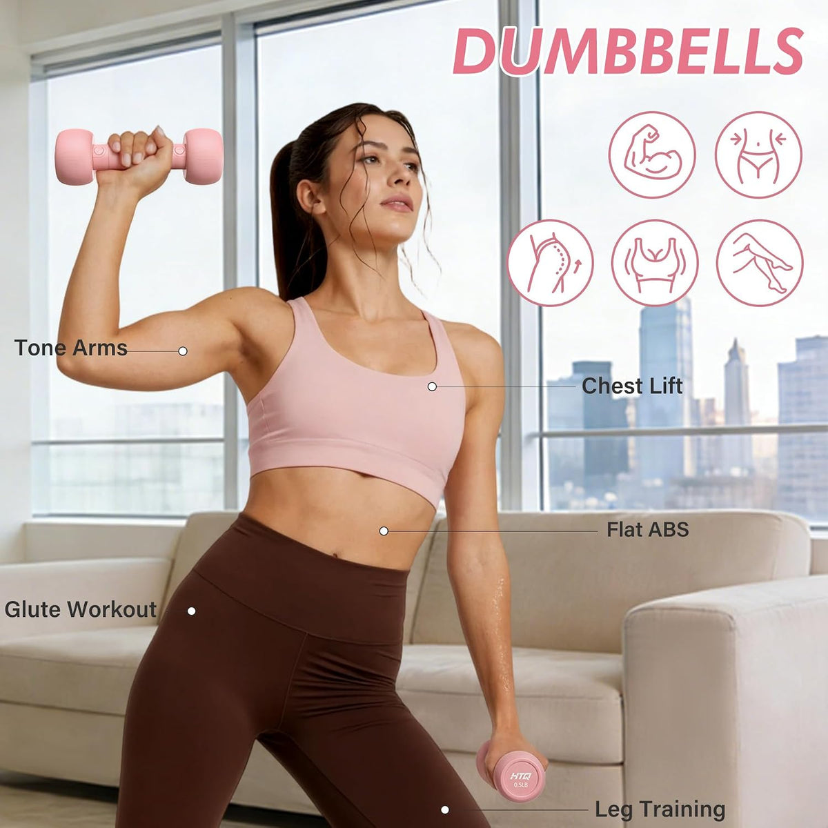 Adjustable Dumbbell Set for Women, 2-17LBS Total Plate Weight Home Workout Equipment with Kettlebell, Wrist Weights, Resistance Tube, Jump Rope, Pink/Green Free Weights Set for Women at Home