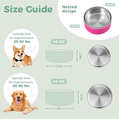 Dog Bowl,Stainless Stee Dog Water Bowl and Food Bowl,40 oz Pitaya