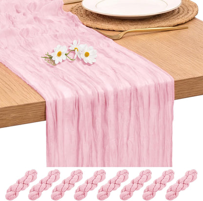 8 Pack Light Pink Cheesecloth Table Runners, 17 x 108 Inches