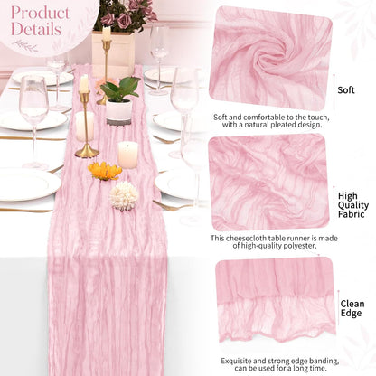 8 Pack Light Pink Cheesecloth Table Runners, 17 x 108 Inches