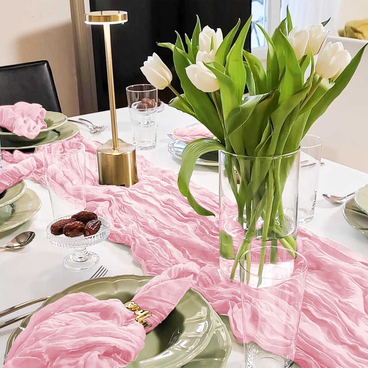 8 Pack Light Pink Cheesecloth Table Runners, 17 x 108 Inches