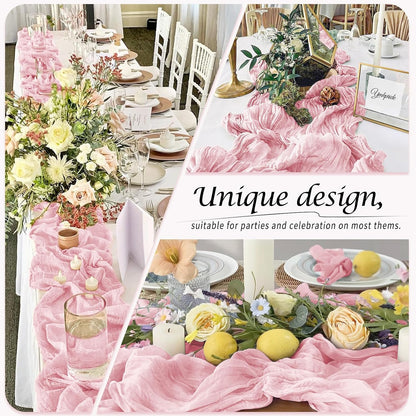 8 Pack Light Pink Cheesecloth Table Runners, 17 x 108 Inches