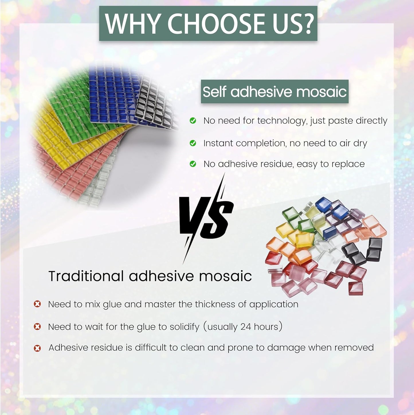 169 Particles Self-Adhesive 0.4X0.4 Inch Square Mosaic Tile. Hobbies Children Handmade Crystal Glass Tiles, Art Crafts, Mosaic Making Projects, Home Decoration DIY Art Projects (Pink)
