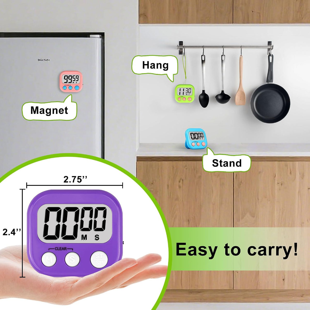 Digital Timer for Kids Teacher Supplies Classroom Timer for Study Learning Management Kitchen Work Exercise-4Pack Pink Blue Green Purple