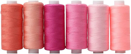 Cotton Thread Assortment - 6 Colors Polyester Thread Set for Hand & Machine Sewing, Embroidery & Decoration (Pink)