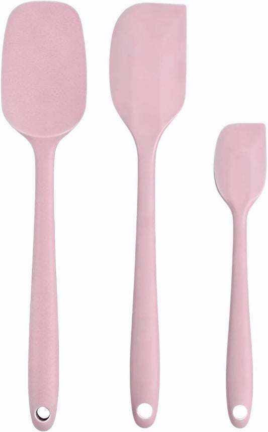Silicone Spatula Set of 3, BPA-Free Heat Resistant Silicone Scraper Spoon Spatula for Baking, Cooking, Mixing, Non-Stick Kitchen Utensils Set (Dusty Pink)