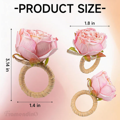 8 Pack Pink Flower Napkin Rings Set Table Decoration for Wedding Picnics Banquet Luncheons Valentine's