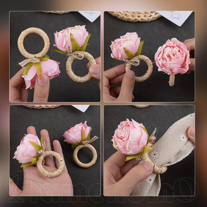 8 Pack Pink Flower Napkin Rings Set Table Decoration for Wedding Picnics Banquet Luncheons Valentine's