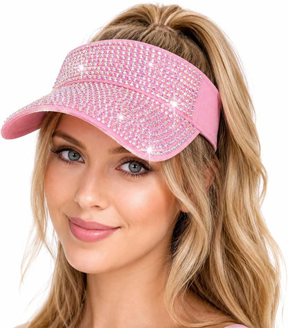 Bling Shiny Rhinestone Sports Sun Visor Hat for Women Summer Adjustable Breathable Beach Visor Caps Running Golf Sun Hat