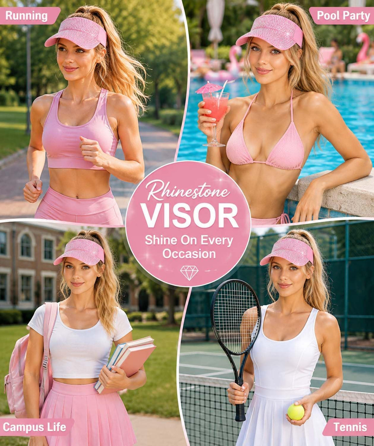 Bling Shiny Rhinestone Sports Sun Visor Hat for Women Summer Adjustable Breathable Beach Visor Caps Running Golf Sun Hat