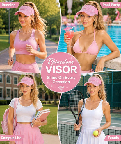 Bling Shiny Rhinestone Sports Sun Visor Hat for Women Summer Adjustable Breathable Beach Visor Caps Running Golf Sun Hat