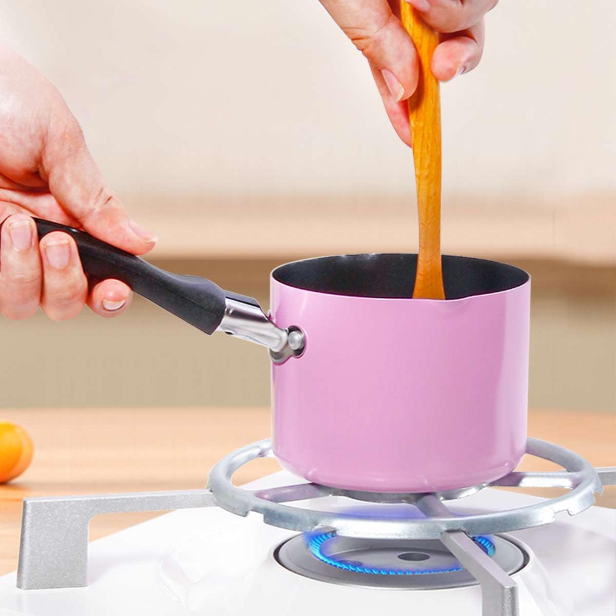 Small Milk Pot, 550ml Non-Stick Saucepan with Dual Spouts
