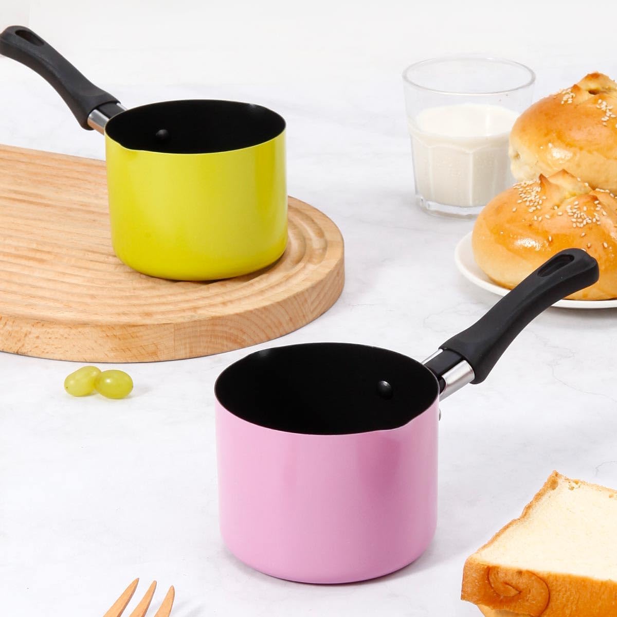 Small Milk Pot, 550ml Non-Stick Saucepan with Dual Spouts