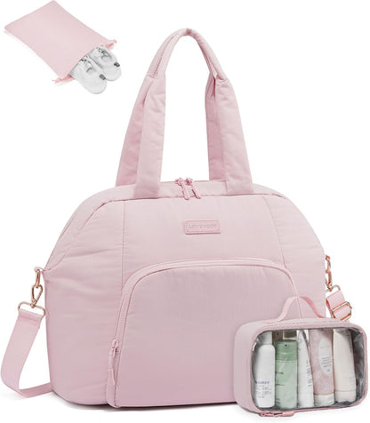 Gym Bag for Women 3Pcs Puffer Duffle Bag for Travel Soprt Work Weekender and Overnight Duffel Tote for Carry on Personal Item