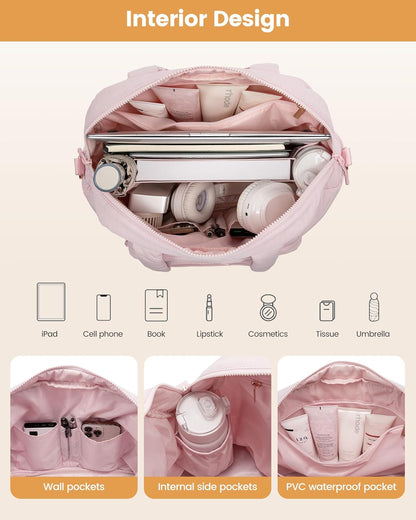 Gym Bag for Women 3Pcs Puffer Duffle Bag for Travel Soprt Work Weekender and Overnight Duffel Tote for Carry on Personal Item