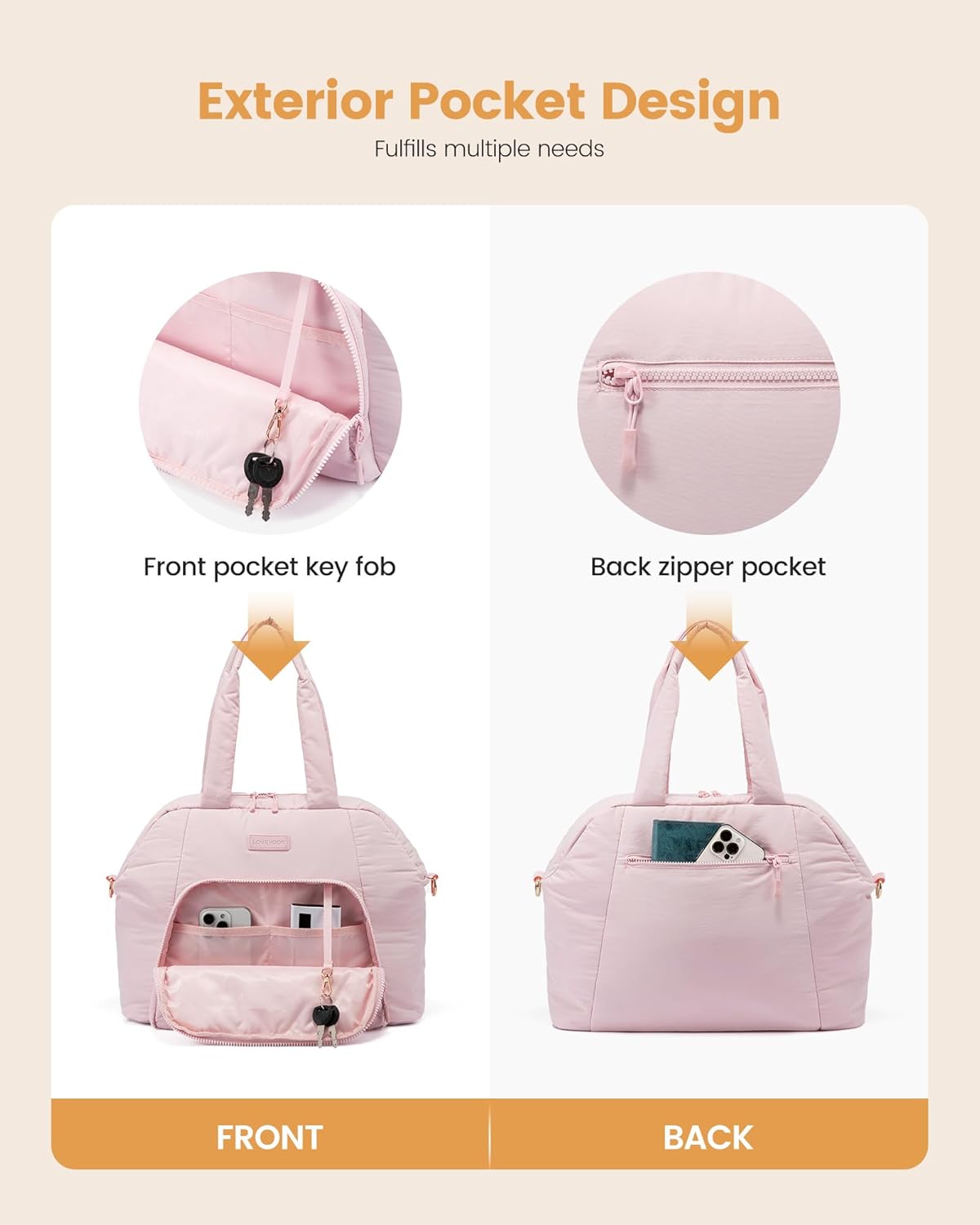 Gym Bag for Women 3Pcs Puffer Duffle Bag for Travel Soprt Work Weekender and Overnight Duffel Tote for Carry on Personal Item