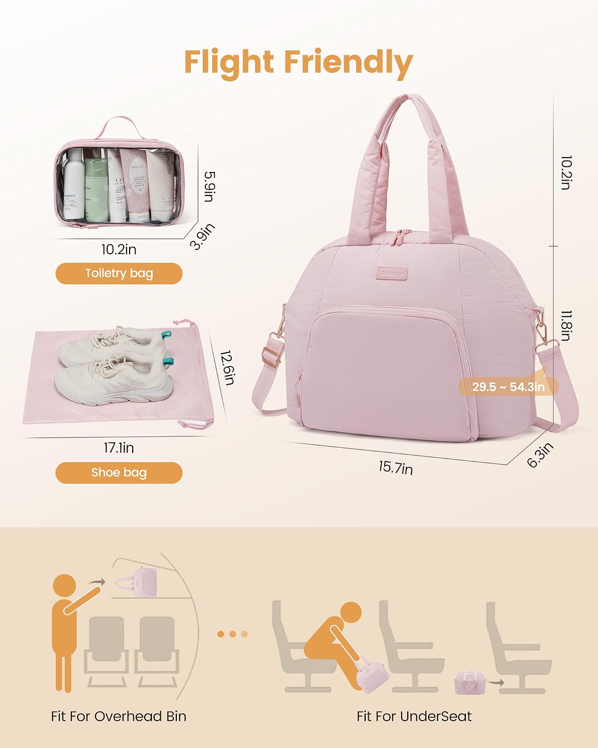 Gym Bag for Women 3Pcs Puffer Duffle Bag for Travel Soprt Work Weekender and Overnight Duffel Tote for Carry on Personal Item