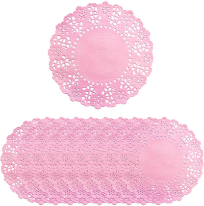 200PK 4.5" Pink Doilies Round Decorative Paper Lace Placemats, Disposable Paper Doily for Wedding Invitation Party for Tableware Plate Decoration, Gift Packing