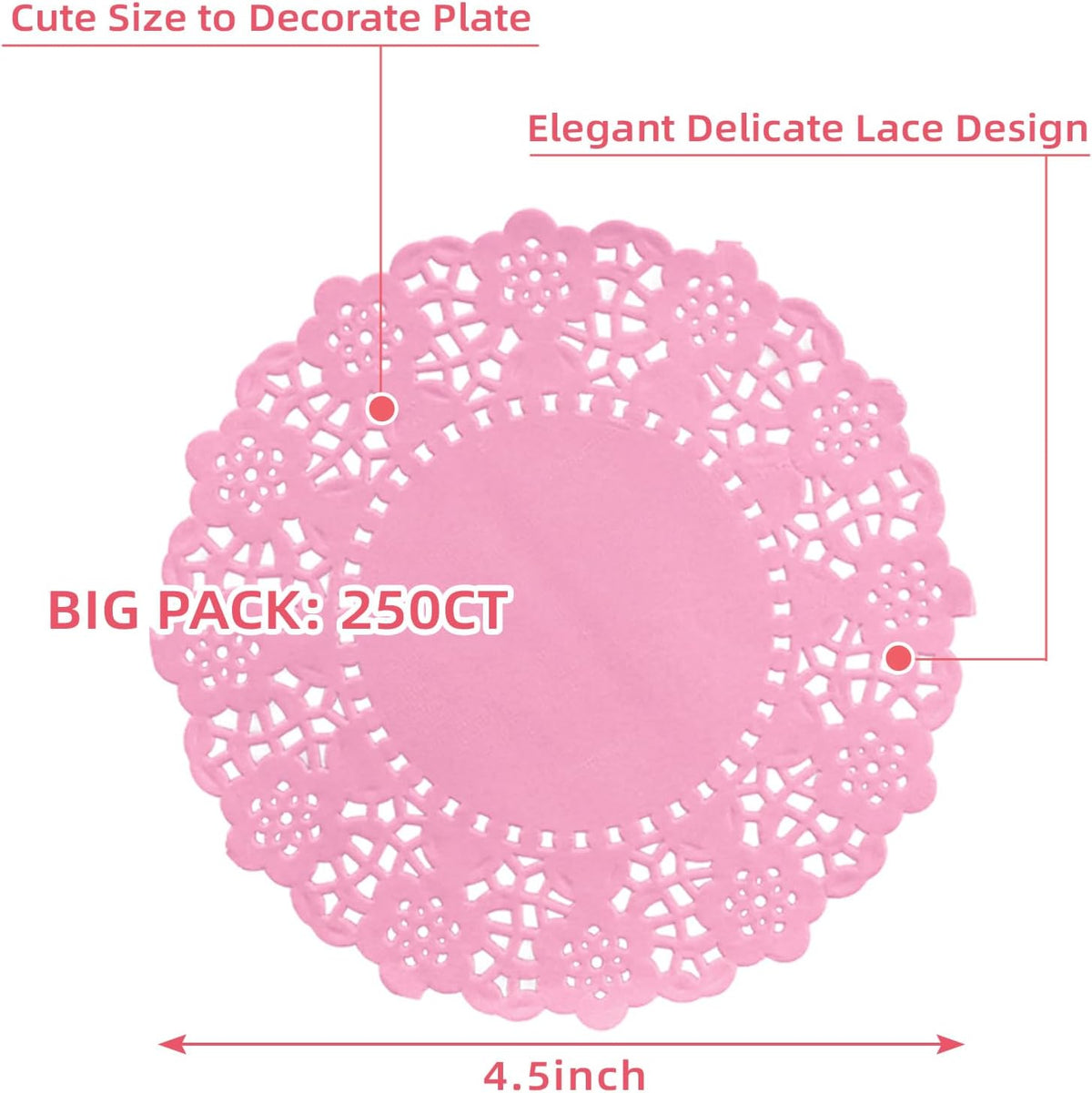 200PK 4.5" Pink Doilies Round Decorative Paper Lace Placemats, Disposable Paper Doily for Wedding Invitation Party for Tableware Plate Decoration, Gift Packing