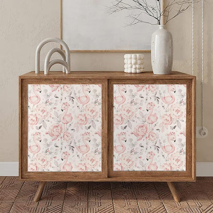 Cute Pink Floral White Grey Flamingo Peel and Stick Wallpaper Self Adhesive Removable Easy Peel Off Contact Paper Stick on Wall Paper for Bedroom Cabinet Renter Friendly