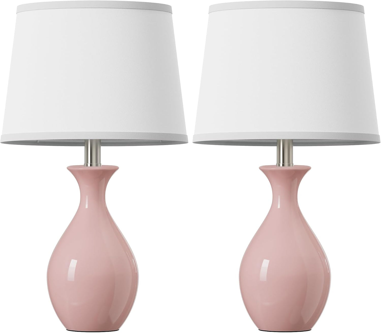 Table Lamp Set of 2, Modern Ceramic Bedside Lamps for Night Stands, Classic Small Lamp Nightstand Lamp for Bedroom Living Room Desk End Table Rocker Swtich Pink