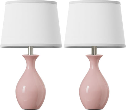 Table Lamp Set of 2, Modern Ceramic Bedside Lamps for Night Stands, Classic Small Lamp Nightstand Lamp for Bedroom Living Room Desk End Table Rocker Swtich Pink