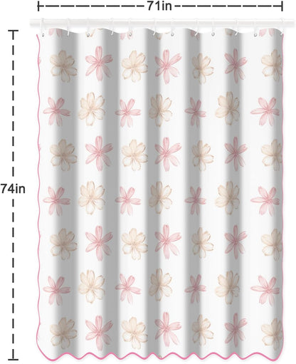 Floral Scalloped Shower Curtain with 12 Hooks 71x74Inches
