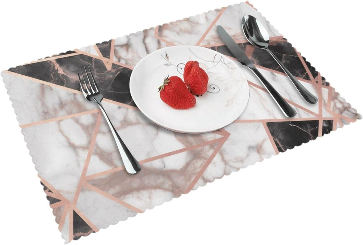 Placemats Set of 4, 12x18 Inch Heat Resistant Place Mats,Rose Gold Marble Print Table Protectors for Dining Table Party Kitchen Table Decor