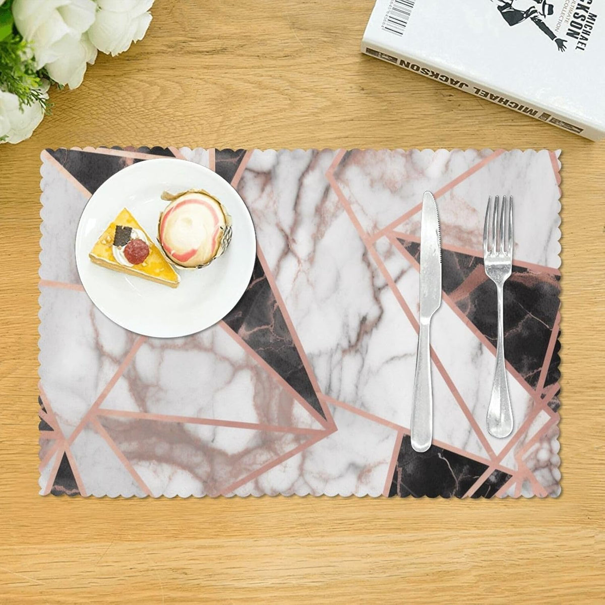 Placemats Set of 4, 12x18 Inch Heat Resistant Place Mats,Rose Gold Marble Print Table Protectors for Dining Table Party Kitchen Table Decor