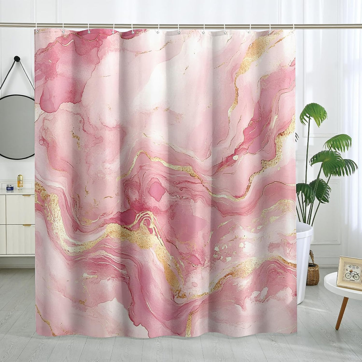Peach Marble Shower Curtain Set, Luxury Abstract Modern Shower Curtain, 3D Contemporary Bathroom Accessories, Polyester Fabric Decorative -62''x72''