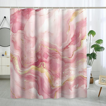 Peach Marble Shower Curtain Set, Luxury Abstract Modern Shower Curtain, 3D Contemporary Bathroom Accessories, Polyester Fabric Decorative -62''x72''