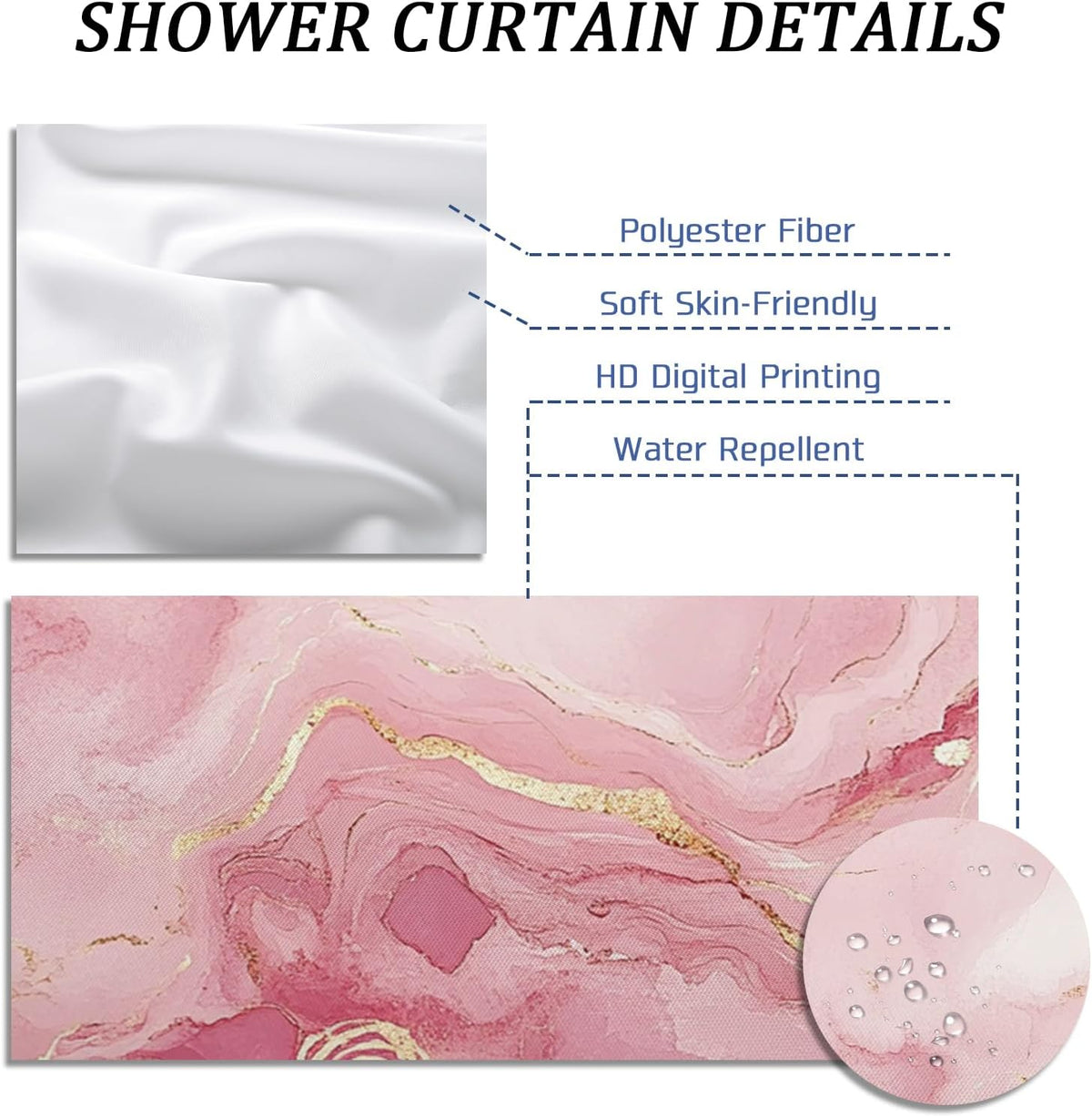 Peach Marble Shower Curtain Set, Luxury Abstract Modern Shower Curtain, 3D Contemporary Bathroom Accessories, Polyester Fabric Decorative -62''x72''