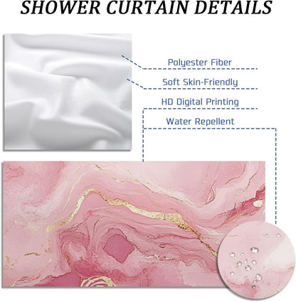 Peach Marble Shower Curtain Set, Luxury Abstract Modern Shower Curtain, 3D Contemporary Bathroom Accessories, Polyester Fabric Decorative -62''x72''