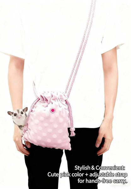 Sugar Glider Bonding Pouch Portable Drawstring Pouch Soft Sleeping Bag with Pink Braided Ribbon Small Animal Carrier (Pink)