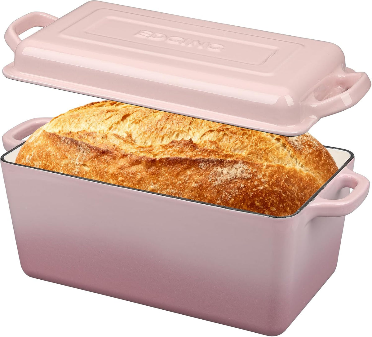 EDGING CASTING Enameled Cast Iron Dutch Oven, Oblong Bread Oven for Sourdough Bread Baking, Baking Pan, Dual Handles, Oven Safe, 4 Quart, Pink