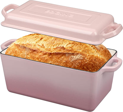 EDGING CASTING Enameled Cast Iron Dutch Oven, Oblong Bread Oven for Sourdough Bread Baking, Baking Pan, Dual Handles, Oven Safe, 4 Quart, Pink