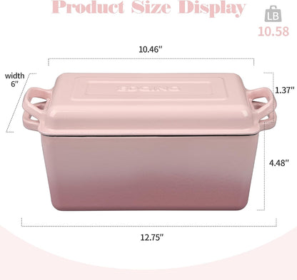 EDGING CASTING Enameled Cast Iron Dutch Oven, Oblong Bread Oven for Sourdough Bread Baking, Baking Pan, Dual Handles, Oven Safe, 4 Quart, Pink