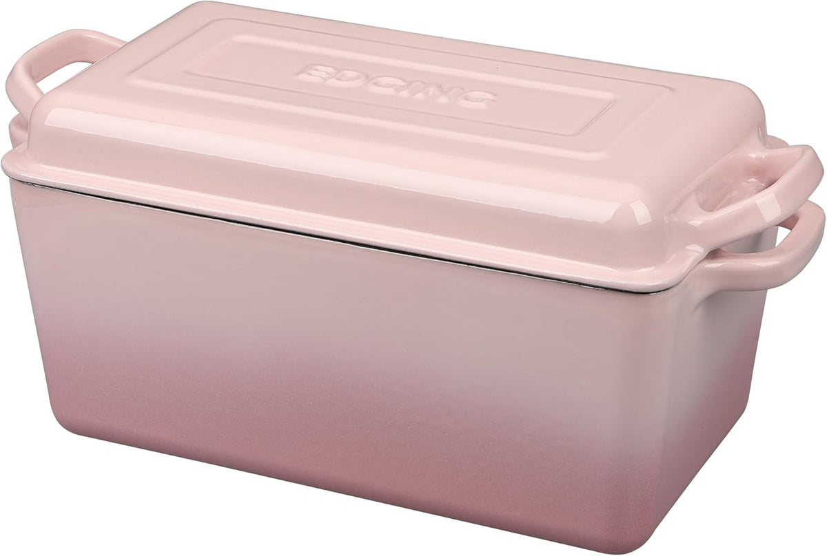 EDGING CASTING Enameled Cast Iron Dutch Oven, Oblong Bread Oven for Sourdough Bread Baking, Baking Pan, Dual Handles, Oven Safe, 4 Quart, Pink