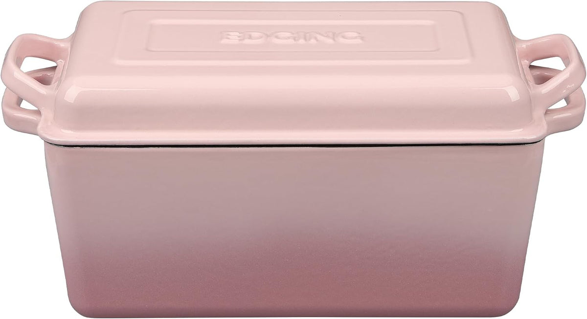 EDGING CASTING Enameled Cast Iron Dutch Oven, Oblong Bread Oven for Sourdough Bread Baking, Baking Pan, Dual Handles, Oven Safe, 4 Quart, Pink