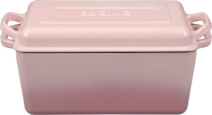 EDGING CASTING Enameled Cast Iron Dutch Oven, Oblong Bread Oven for Sourdough Bread Baking, Baking Pan, Dual Handles, Oven Safe, 4 Quart, Pink