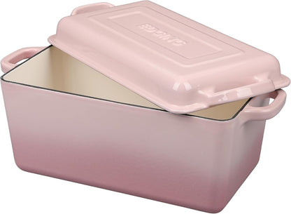 EDGING CASTING Enameled Cast Iron Dutch Oven, Oblong Bread Oven for Sourdough Bread Baking, Baking Pan, Dual Handles, Oven Safe, 4 Quart, Pink