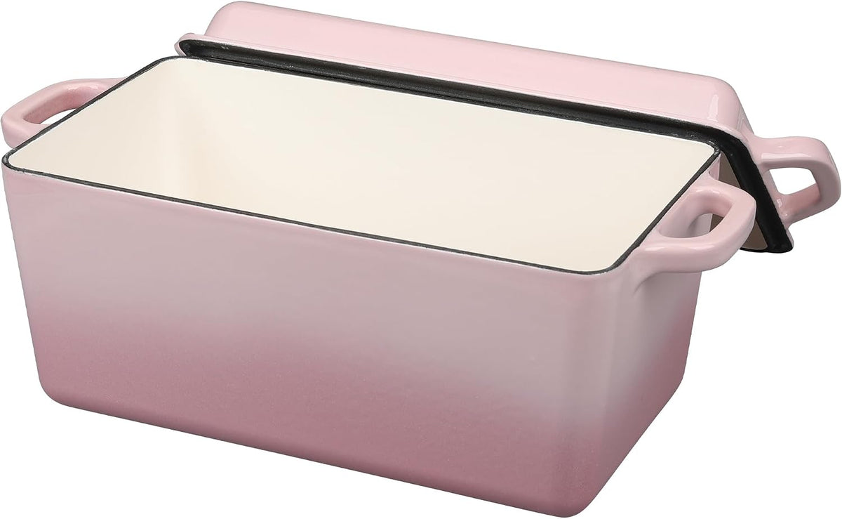EDGING CASTING Enameled Cast Iron Dutch Oven, Oblong Bread Oven for Sourdough Bread Baking, Baking Pan, Dual Handles, Oven Safe, 4 Quart, Pink