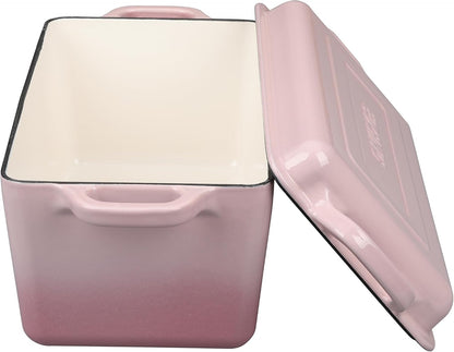 EDGING CASTING Enameled Cast Iron Dutch Oven, Oblong Bread Oven for Sourdough Bread Baking, Baking Pan, Dual Handles, Oven Safe, 4 Quart, Pink
