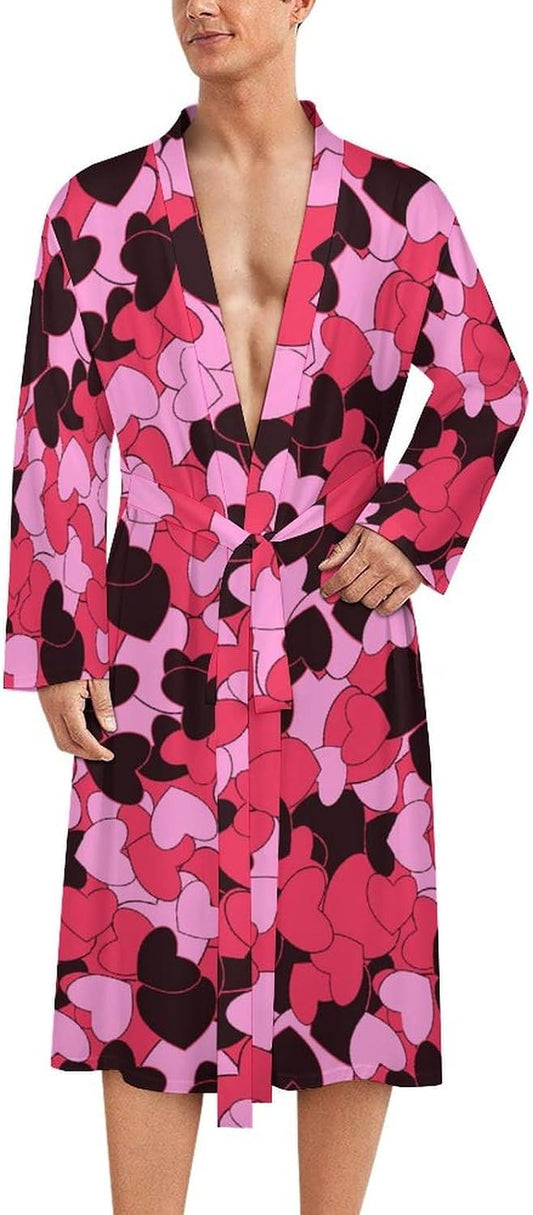 Men's White Bear Flowers Bath Robes Comfy Knit Bathrobes For Women Belted Spa Robe Self Tie Waist Mid-Length Pajamas