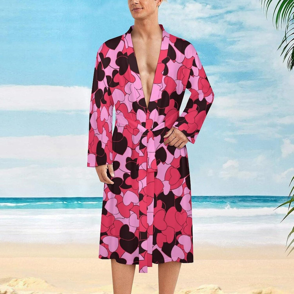Men's White Bear Flowers Bath Robes Comfy Knit Bathrobes For Women Belted Spa Robe Self Tie Waist Mid-Length Pajamas