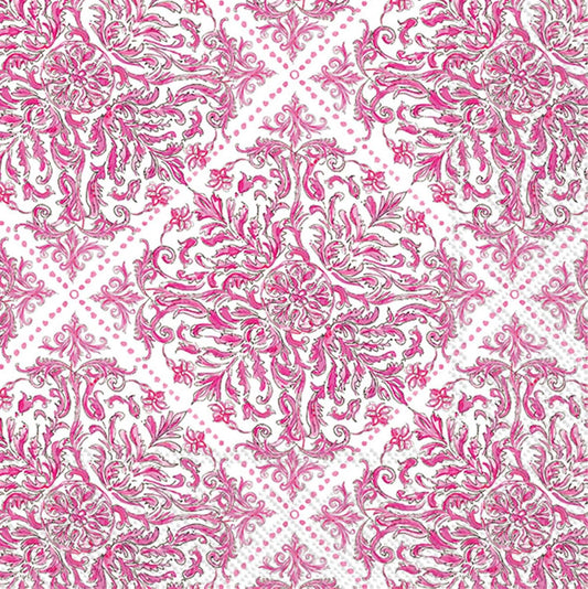 IHR Ideal Home Range Cocktail Napkins Rosanne Beck Disposable 3-Ply Paper Party Napkin Pack, 5" x 5", Pink Topiary Pattern, 20-Count