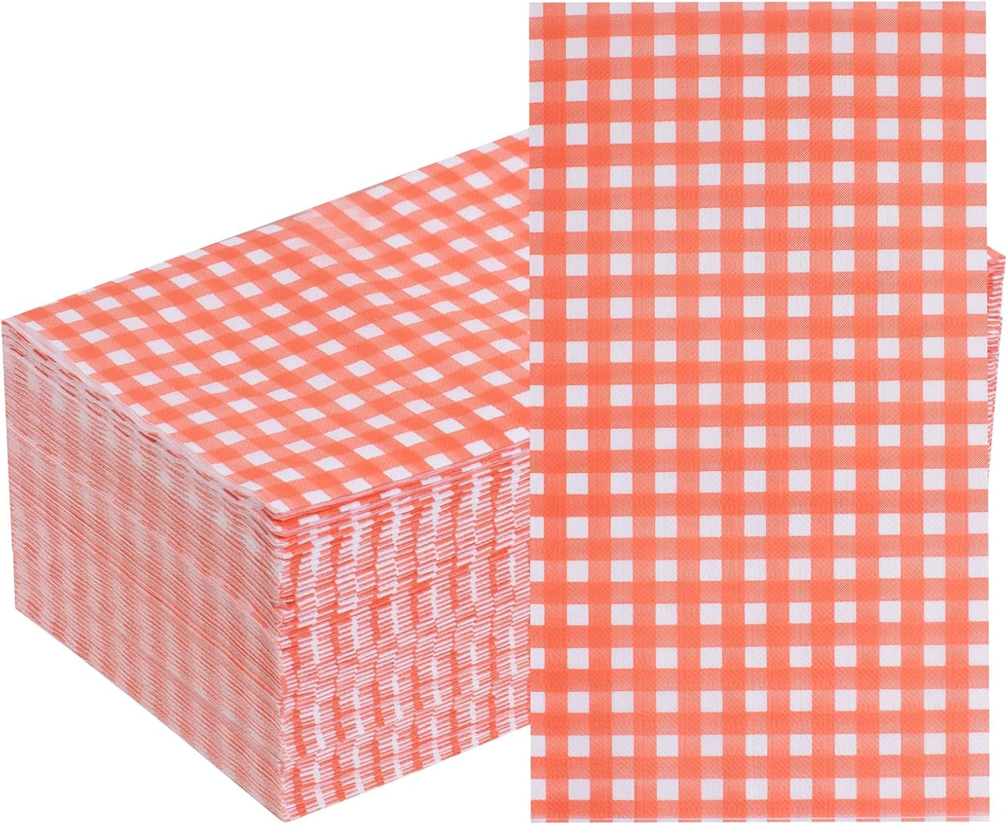 WDF 150Pack Orange Checkered Napkins - 3 Ply Disposable Orange and White Gingham Napkins Guest Napkins, Dinner Napkins Paper for Spring/Picnic/Wedding/Birthday/Party/Mother's Day